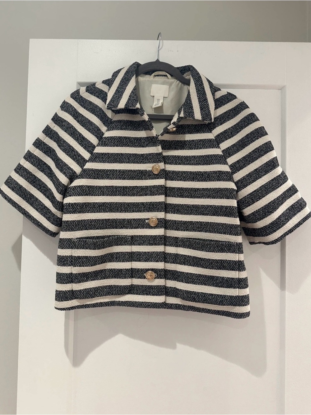 H&M Navy and White Striped Short Blazer
